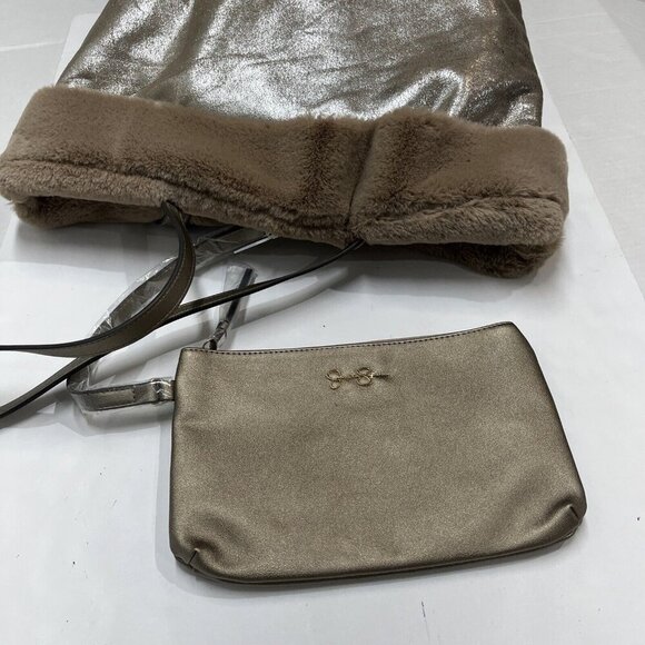Jessica Simpson Purse Tote Flora‎ Fur Lined Metallic Handbag Matching Wallet - Picture 11 of 13